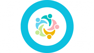 Icono de colores de personas con las manos unidas en el centro