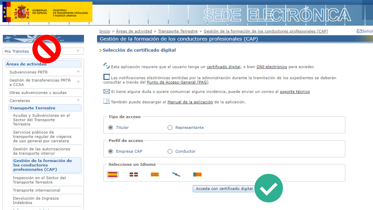 Acceso a la aplicación de CAP Imagen del acceso a la aplicación de CAP