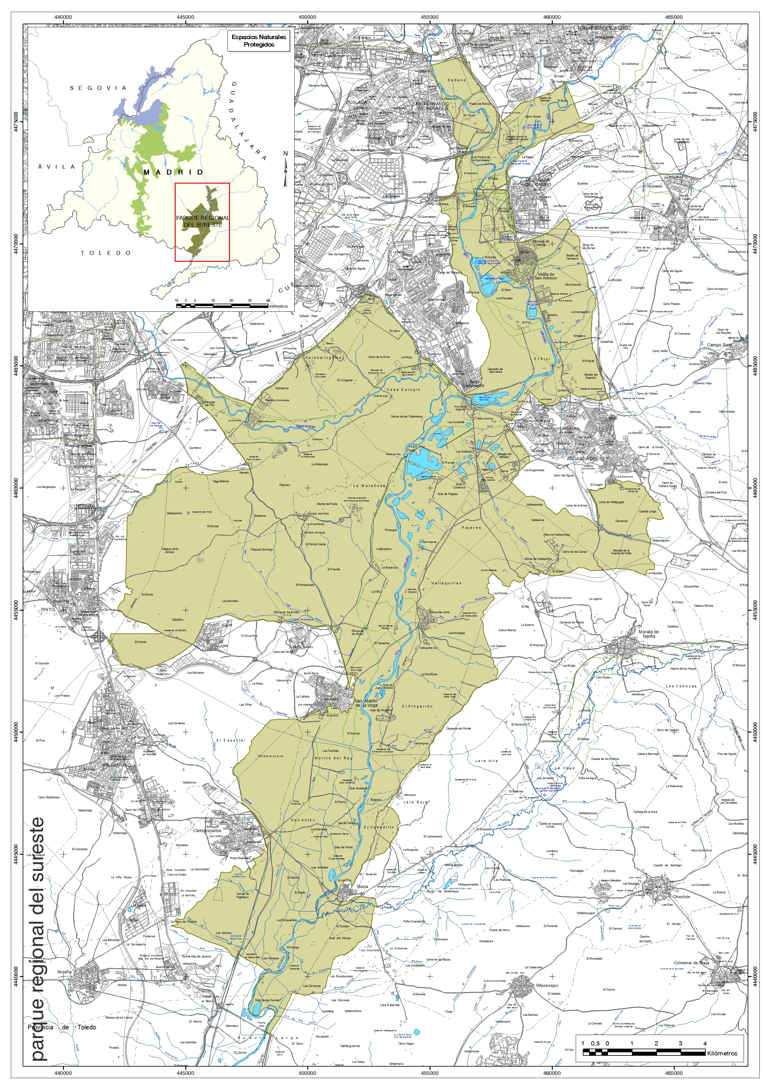 Mapa de localización del Parque Regional del Sureste